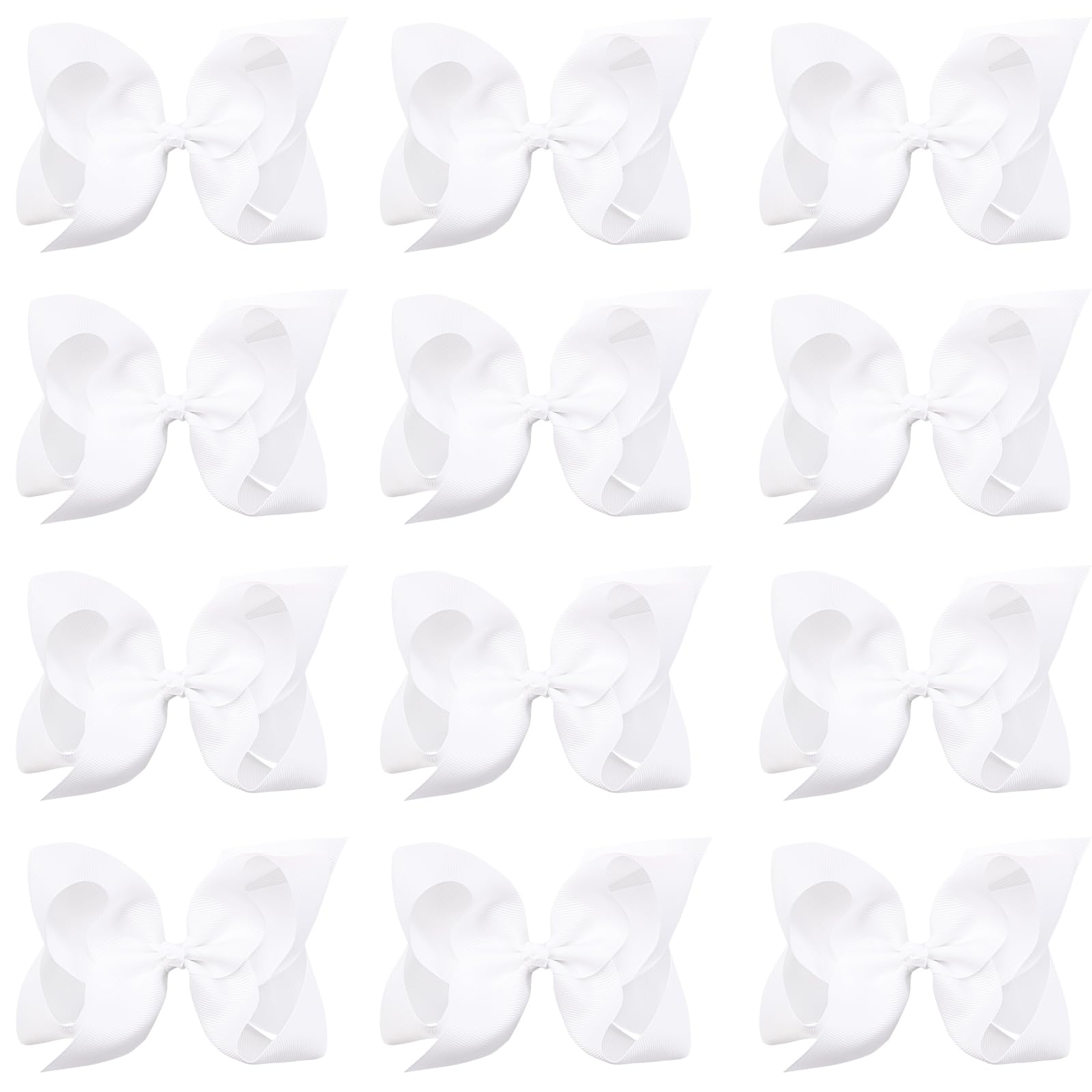 Oaoleer Big Hair Bows for Girls 12 PCS 6" White Grosgrain Ribbon Large Boutique Bow Alligator Clips Hair Accessories for Toddlers Little Girls Kids