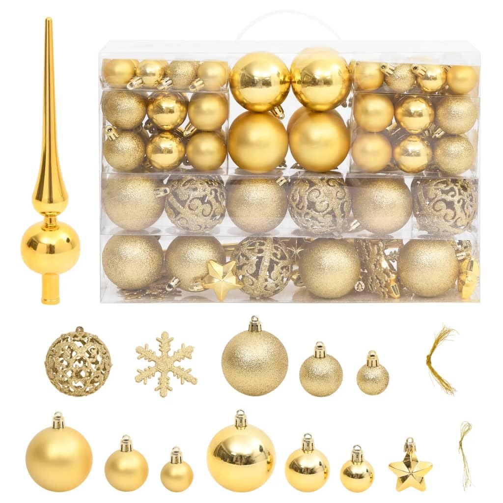 Juego de Bolas de Navidad 111 pzas poliestireno Dorado Bolas Arbol Navidad