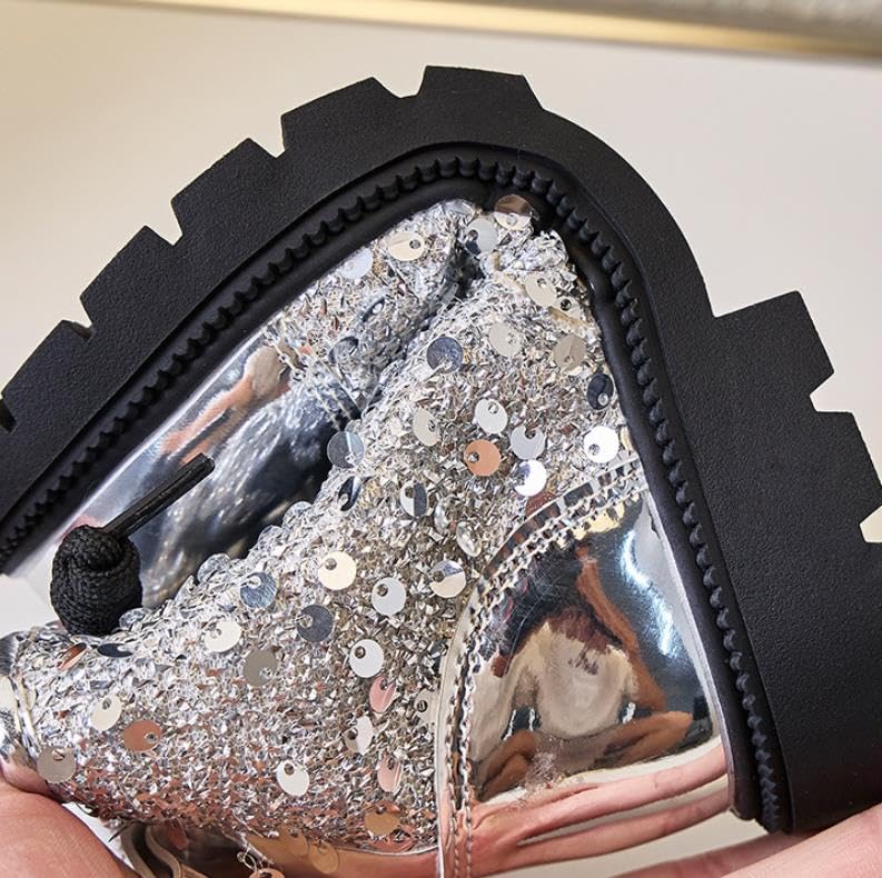 Girls shining Ankle Boots Side Zip Comfort Non-Slip Boot Lace Up Outdoor Combat Boot(Toddler/Little Kid/Big Kid)4