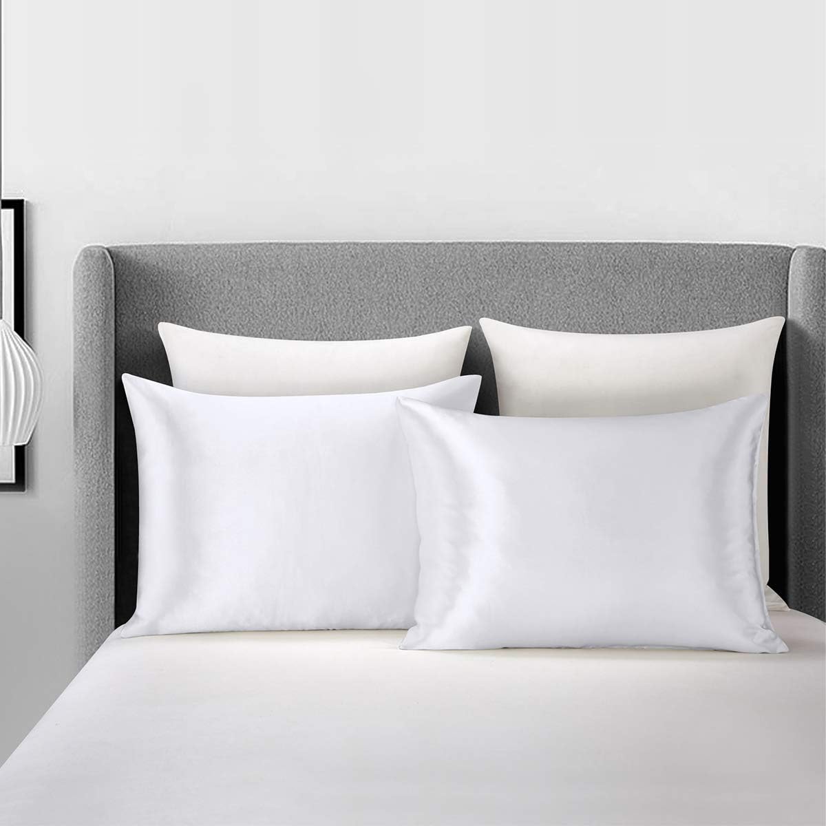 Satin Pillowcase King Size 2 Pack (Pure White, 20x40 inches ), ONME Slip Cooling Silky Satin Pillow Covers for Hair and Skin, Lightweight Soft Microfiber Pillowcases with Envelope Closure