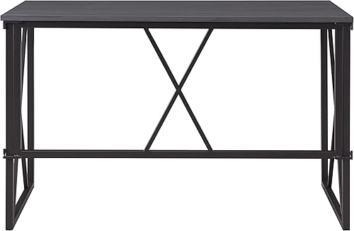 Miniatura 8 de Leick Home 70002-BLKNK X - Escritorio plegable para computadora, diseño moderno de espiga gris/negro mate