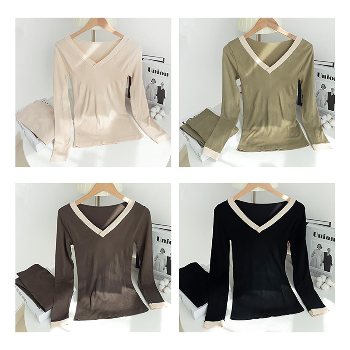 Autumn and Winter German Velvet Thermal Underwear Women's Lace V-Neck High Elastic Slim Fit Cotton Heat Set (Grown,one Size)