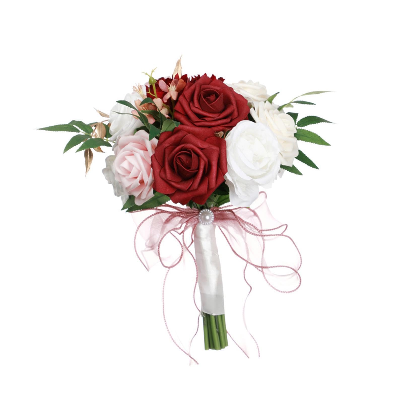 Auyxssz Red White Timeless Wedding Bridal Bouquets Holder Artificial Flowers Elegant Flower Arrangements For Parties Bridal Bouquet Made Of Plastic Durable Church, 29X22cm