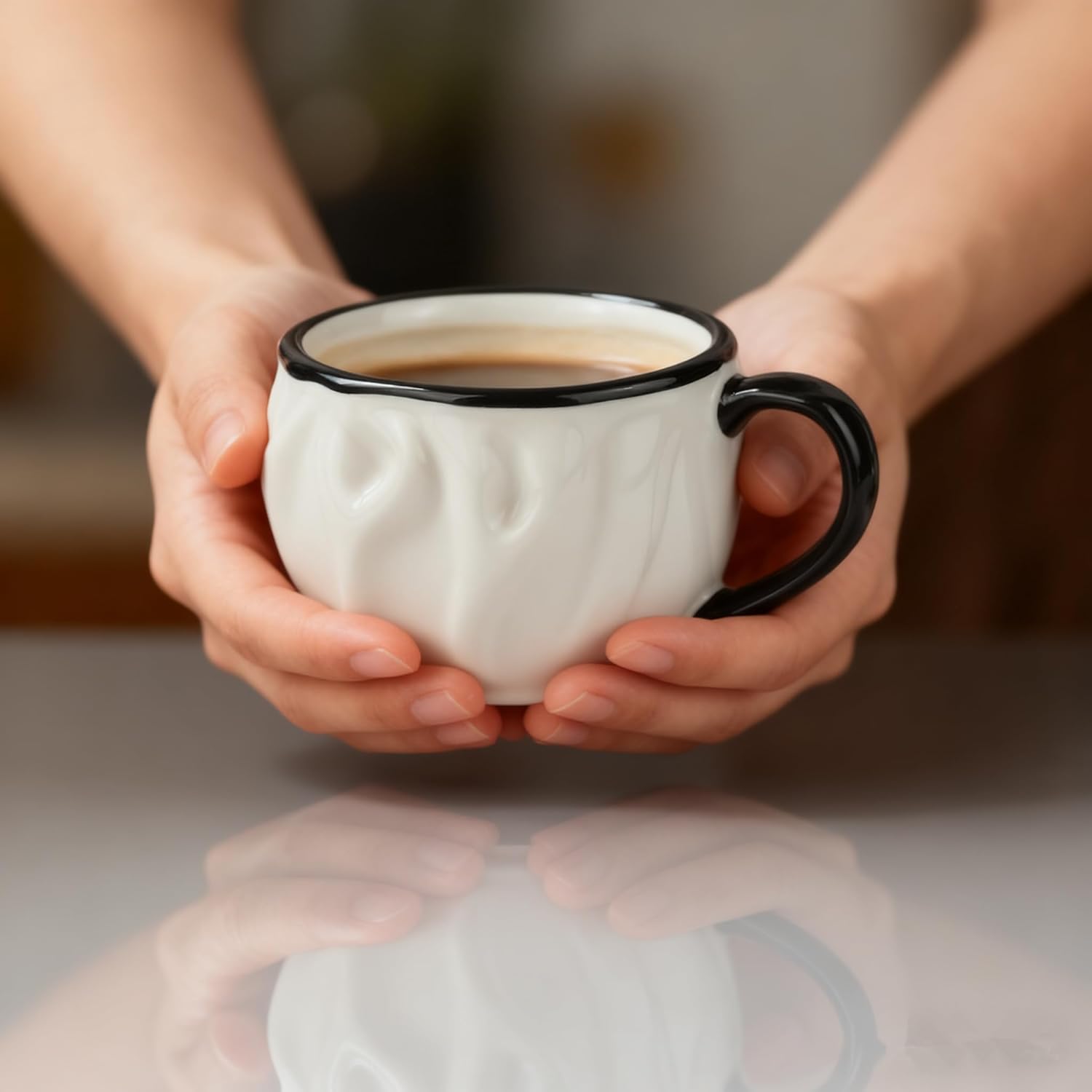 Modern ceramic Italian espresso cup set, white Demitasse cup, 5-ounce heat-resistant mug, lead-free, irregular design, suitable for microwave heating, Set of 4.