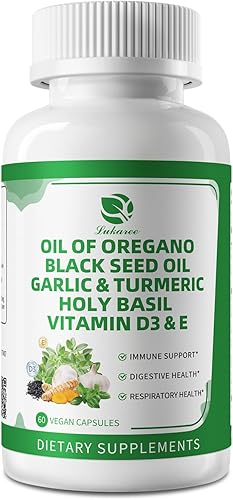 Miniatura 9 de Cápsulas de aceite orgánico de orégano con aceite de semilla negra, ajo, cúrcuma, albahaca santa, vitamina D3, E y pimienta negra para una mejor