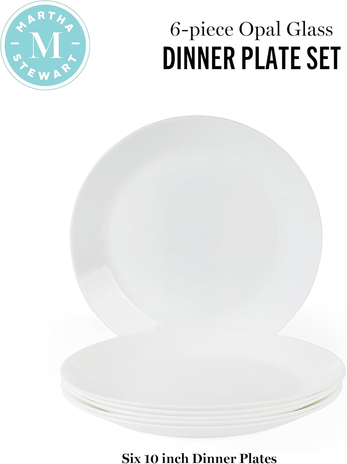 Martha Stewart Opalton 6-Piece 10-Inch Dinner Plates – Chip and Break Resistant Opal Glass Plates, Durable and Lightweight Dinnerware Set for Everyday Use - Image 3