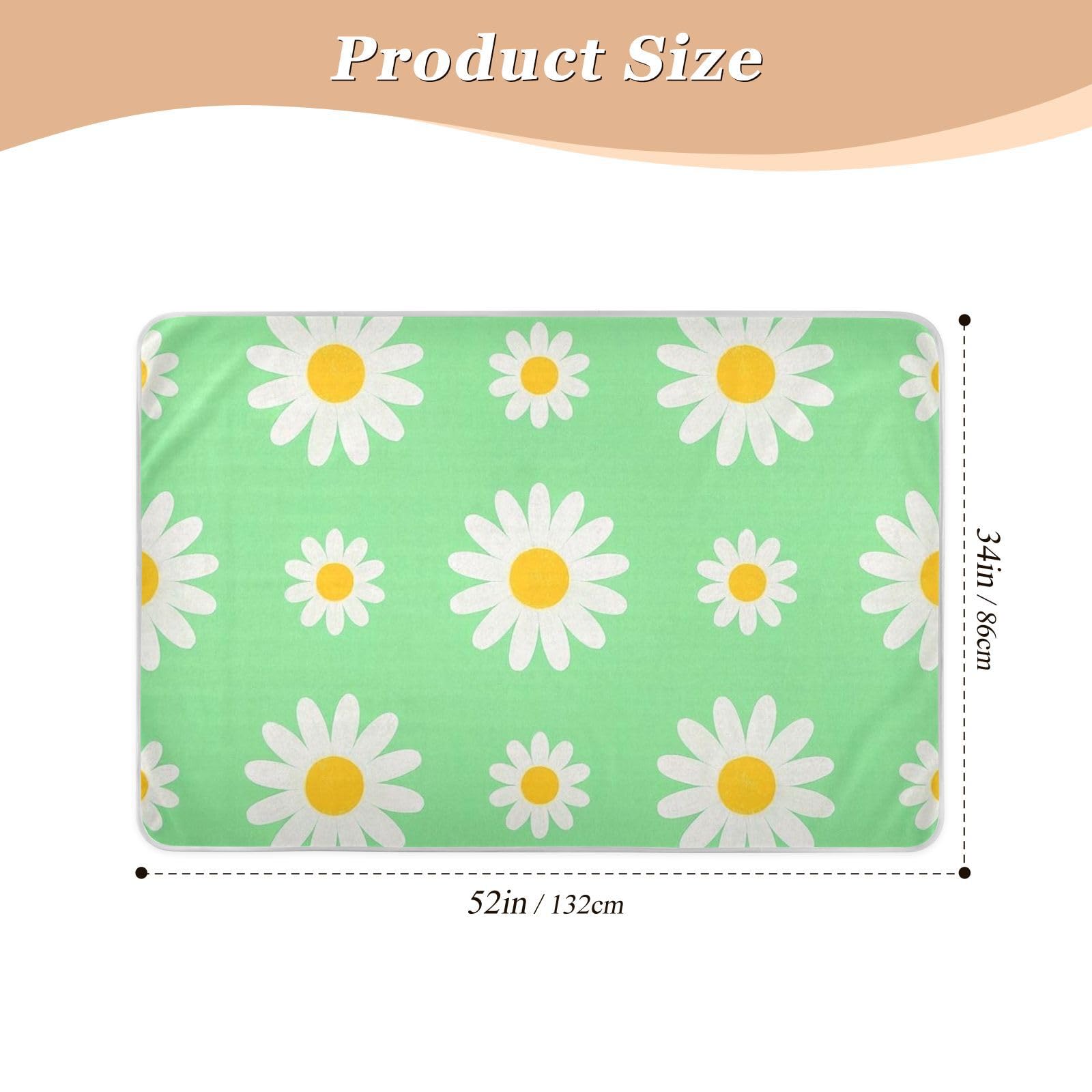 Lovely Daisy Floral Green White Bed Underpads Water Resistant Baby Pee Pads Machine Washable Travel Mattress for Kids Adults Pets , 52