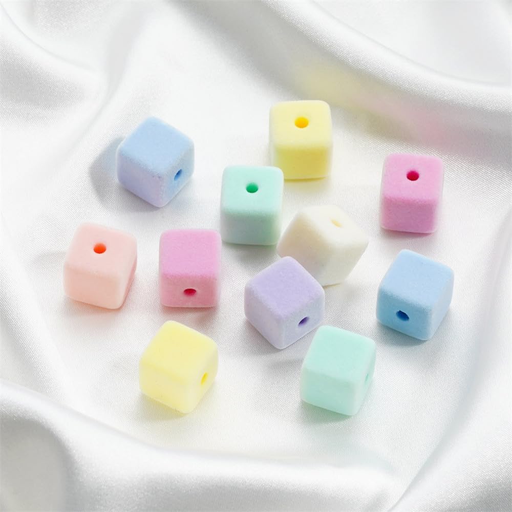 Colorful Velvet Beads for Pens Spacer Chunky Beads for Jewelry Making Beadable Pen Keychains Phone Charms Earrings Bracelet DIY Craft Christmas Ornament Garland Decor, 15mm Cube 40pcs - Image 3