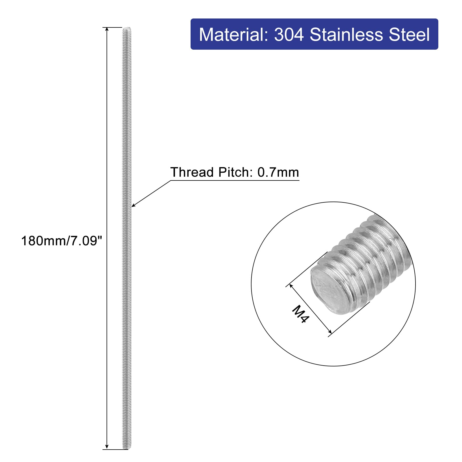 4 Stück M3 X 180 Mm Gewindestangen Aus 304 Edelstahl – Metrisches Vollgewinde Für Möbel & Maschinenbau