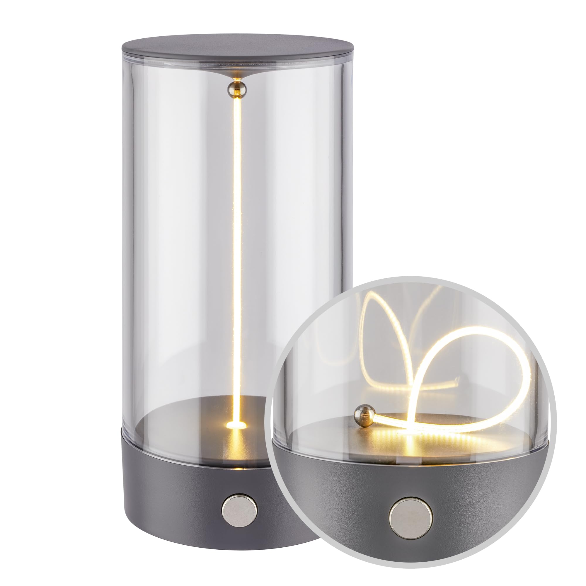 BRILONER Akku Tischlampe Filament, 4-Stufen Schaltung, USB-C Aufladung, warmweiß, Anthrazit