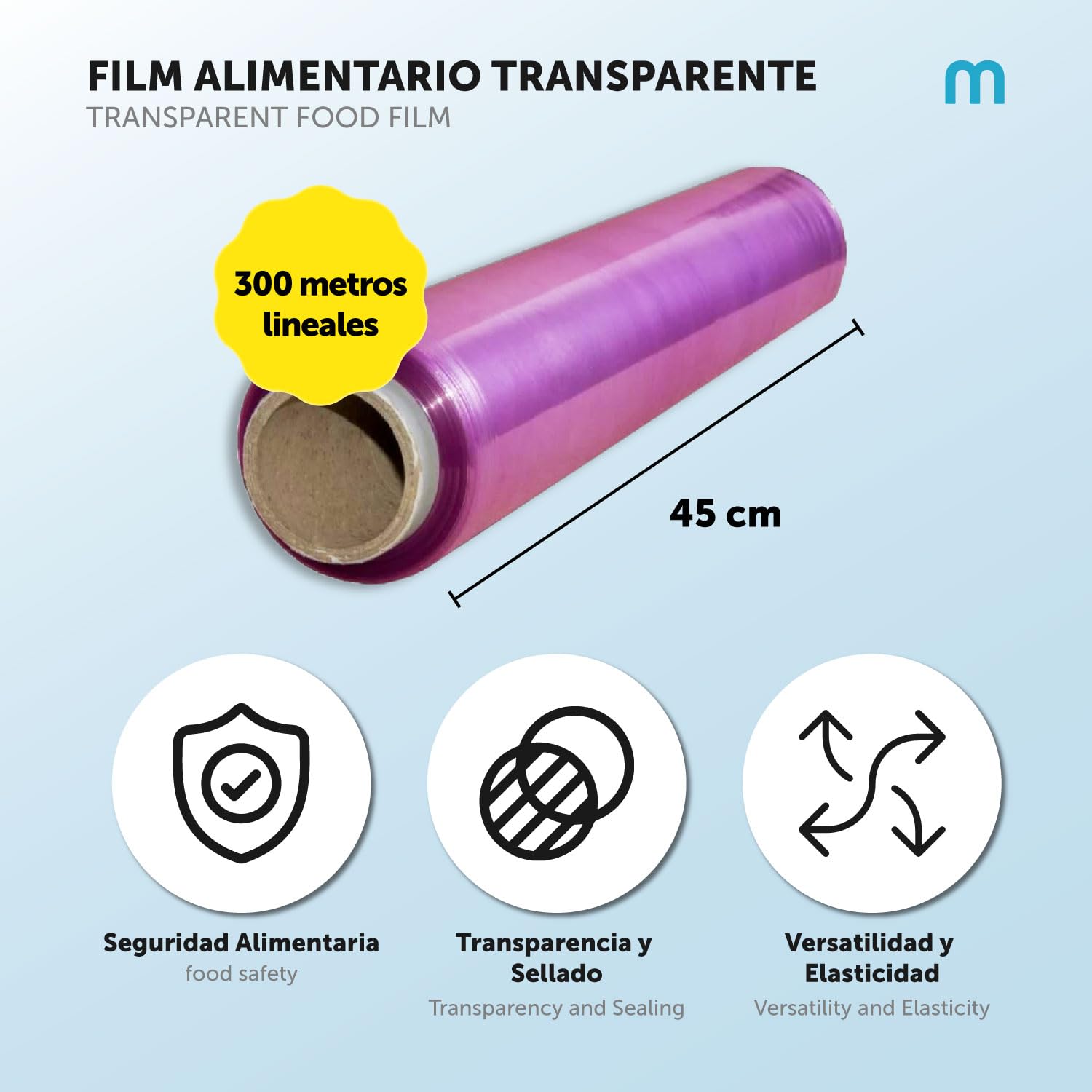m-office Pellicola trasparente alimentare, pellicola trasparente, PVC resistente, rotolo 45 cm x 300 m
