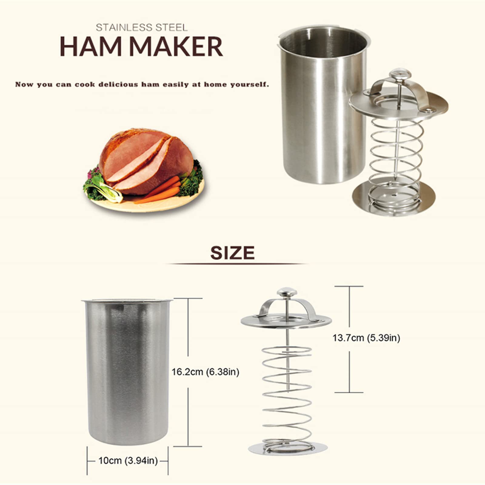 Cuiseur à Jambon en Acier Inoxydable, Presse à Viande Sandwich avec Thermomètre pour Charcuterie Maison