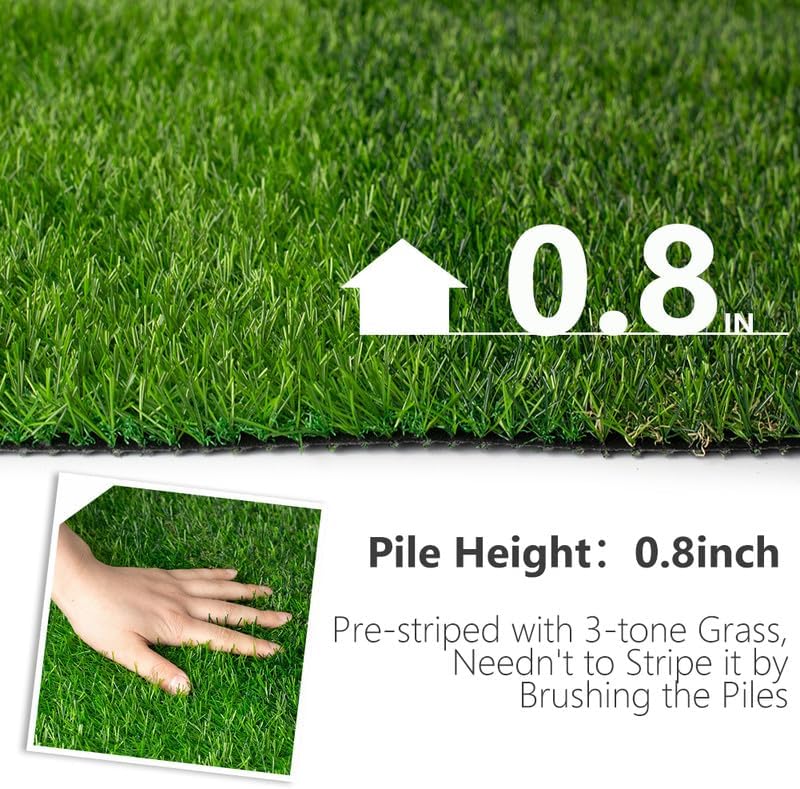 Striped Artificial Grass Turf Indoor Outdoor Rug 2FTX6FT, Fake Grass Runner Attractive Appearance with Drainage Holes, Custom Size for Yard, Sports Area, Schools, Parks, etc