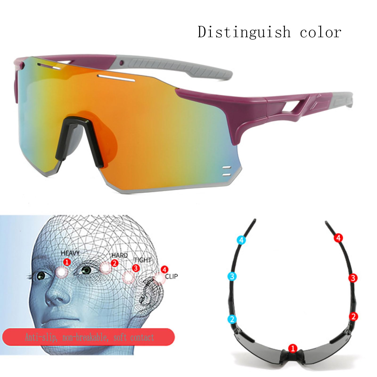 Occhiali da sole sportivi per uomo e donna, protezione UV400, per corsa, ciclismo, baseball, pesca, uso all'aperto (nero, oro)