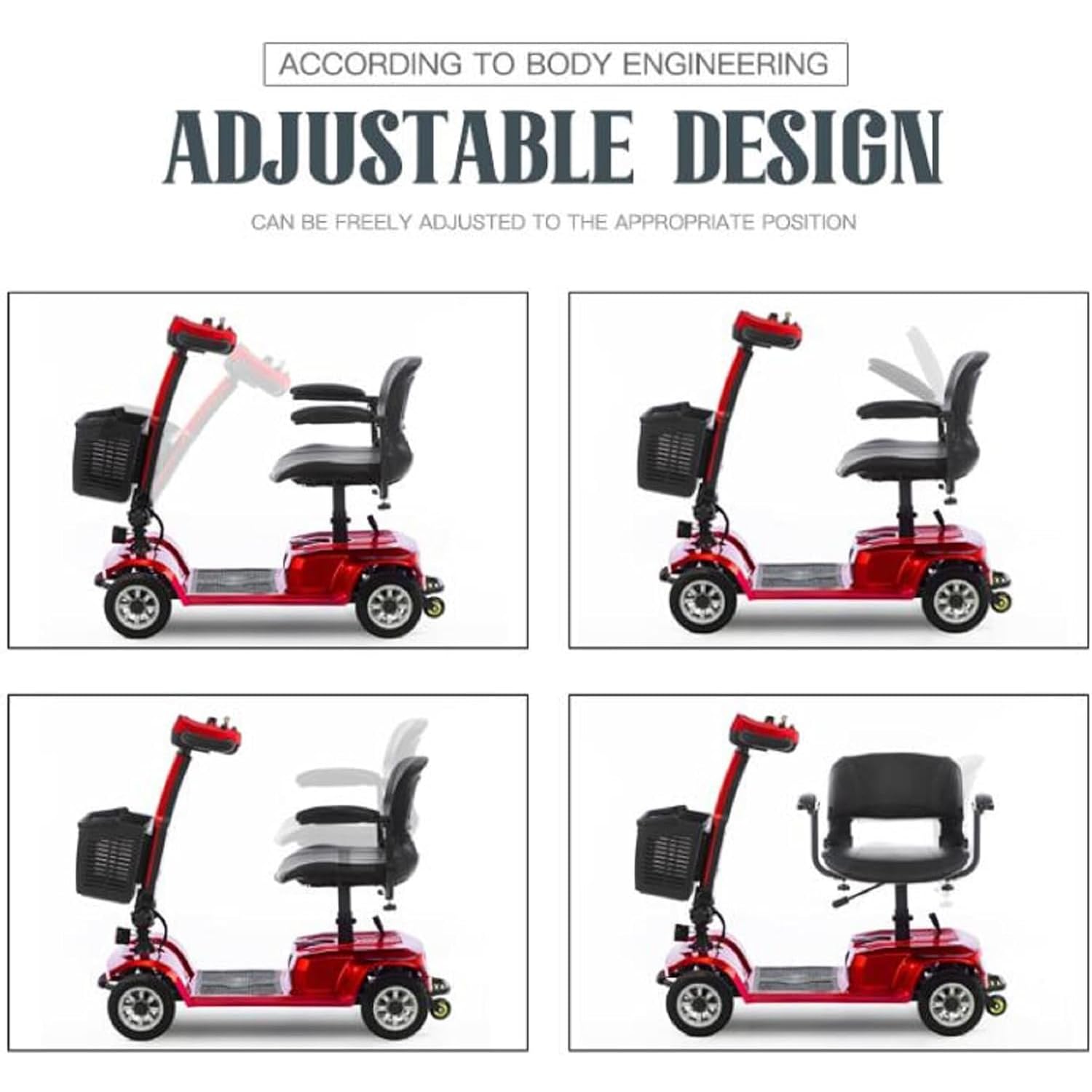 Scooter de movilidad eléctrica Scooters eléctricos de viaje plegables de 4 ruedas con cesta, soporta 110 kg de peso, velocidad máxima de 6 km/h, para todo terreno, para personas mayores, adultos