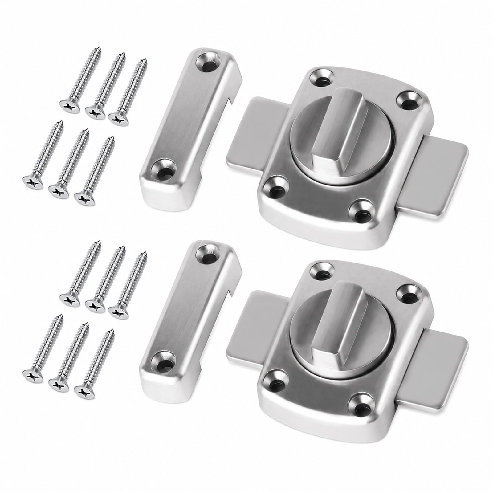 2 Pcs Rotate Bolt Door Lock, Stainless Bathroom Latch for Various Doors