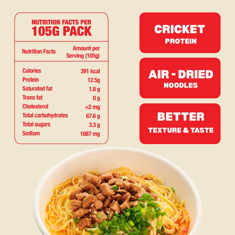 Rec Rec Protein Instant Ramen (3.56 oz Pack of 8) | Air-Dried Healthy Ramen Noodles with Cricket Protein 12.5g | Better Texture and Taste | Non-Fried, No Artificial Flavors Noodles | Variety 8-Pack: Truffle Cream, Green Peppercorn, Miso & Spicy Tantanmen