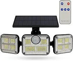 Luminária Solar Led Parede Refletor Fotovoltaica com Sensor de Movimento Luminária Solar 3000mAh à Prova D’Água com Controle Remoto Holofote com Painel Área Externa Dobravel.