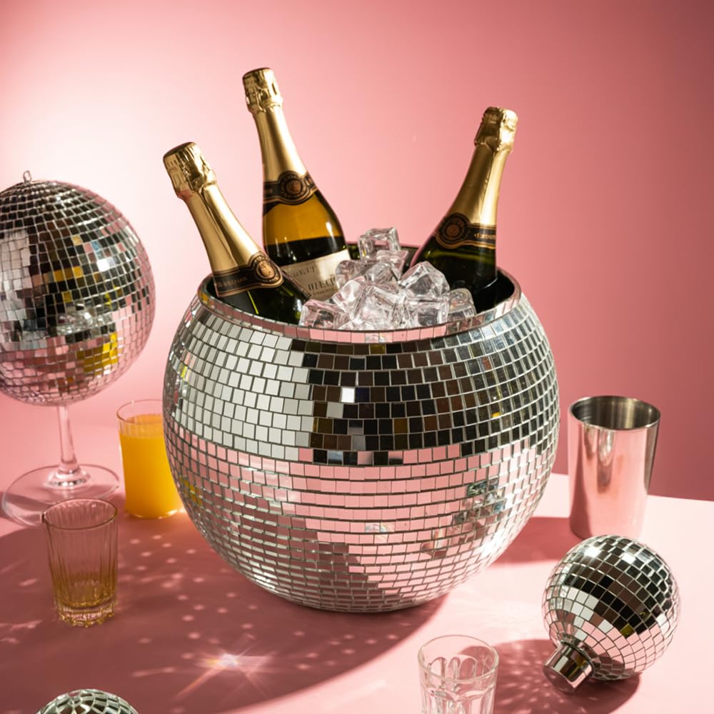 MikaMax Seau à Glace - XL 11L - Seau à Vin Argenté Effet Miroir - Refroidisseur de Boissons pour Fête - 27,5 cm