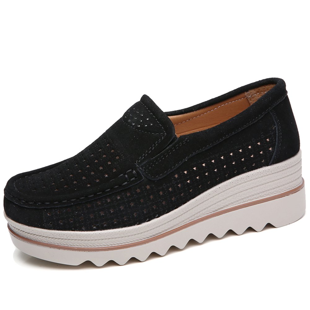 YKH Womens Wide Platform Penny Loafers Slip On Wedge Sneakers Comfortable Work Shoes