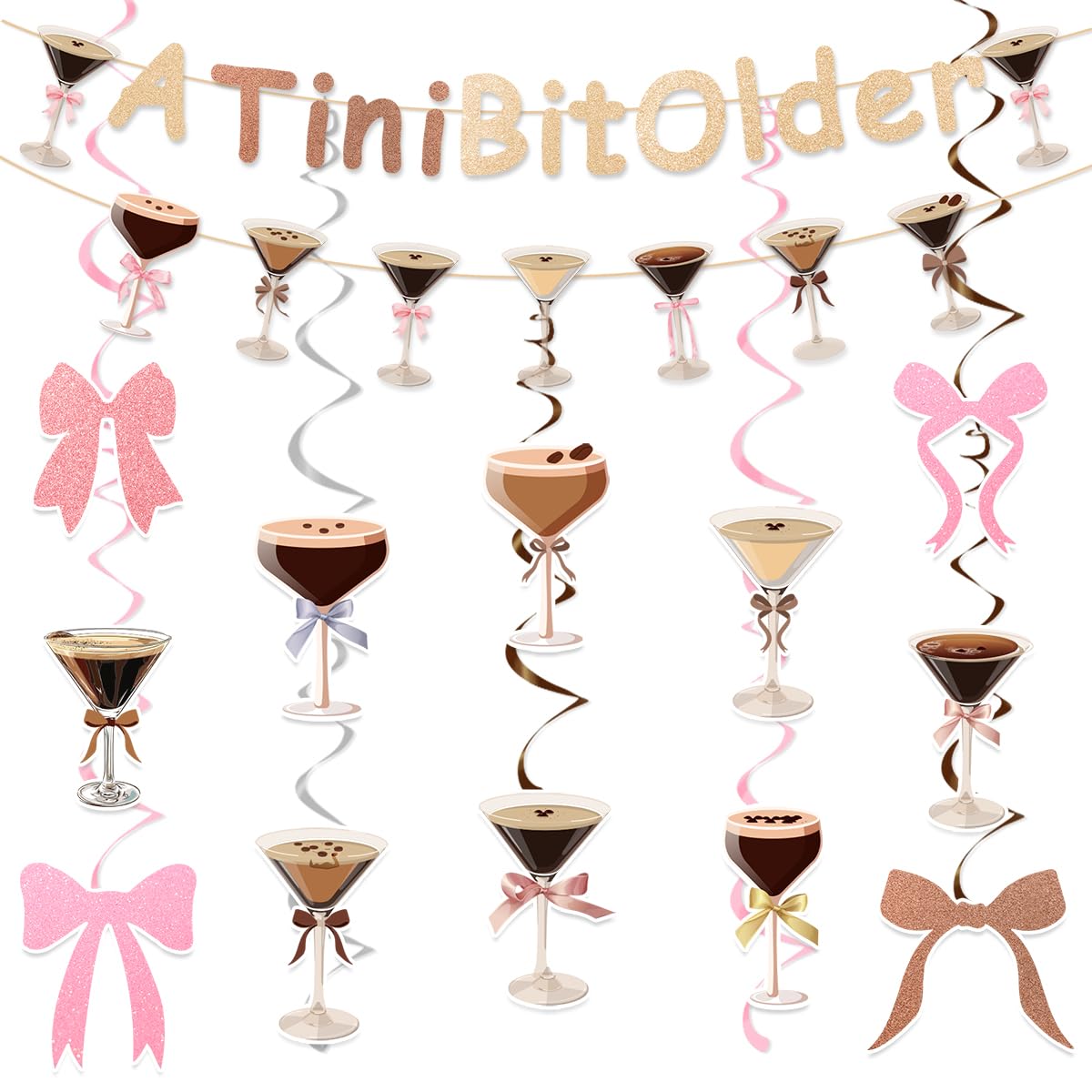 Espresso Martini Party Decorations Include A Tini Bit Older Glitter Banner Hanging Swirls Martini Birthday Bachelorette Bridal Shower Tini Bar Party Decor Supplies