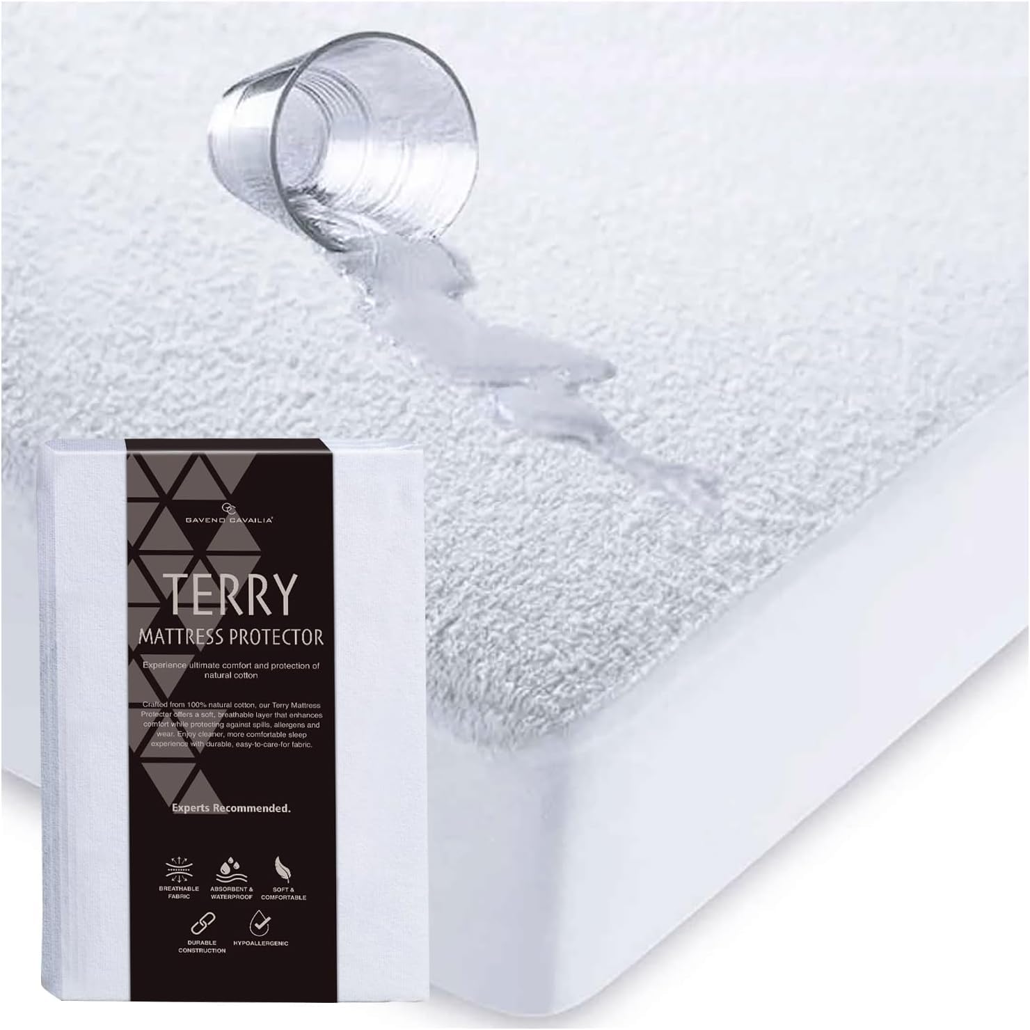 Gc Gaveno Cavailia White Terry Towelling Mattress Protector Single 25Cm Deep - Ultra Soft, Breathable, Anti Allergy Mattress Cover Single Bed (190 X 90 X 25 Cm),