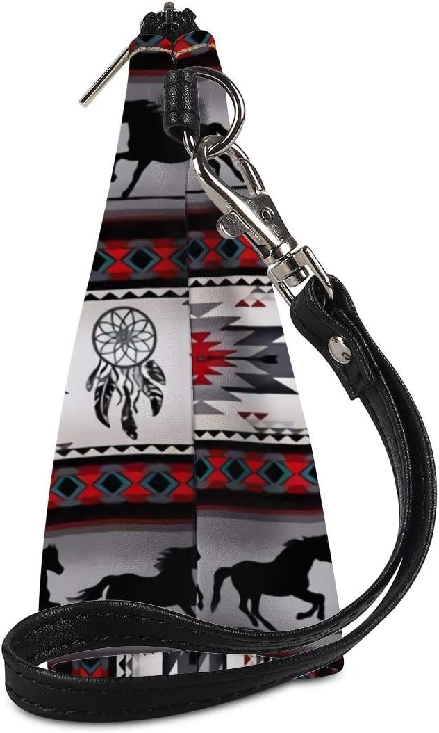 GIFTPUZZ Gray Aztec Animal Horse Pattern Cosmetic Makeup Bag for Women Girls Travel Handy Organizer Pouch with Zipper Waterproof Handbag Purse