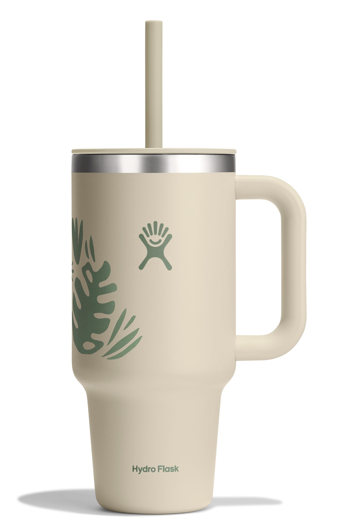 Hydro Flask Travel Tumbler with Handle, Lid and Straw - Insulated Stainless Steel in 32 Oz Botanical Bliss Coconut