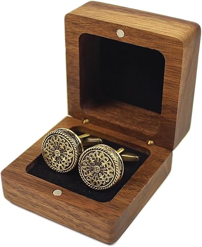 Miniatura 2 de Gemelos clásicos de latón macizo para hombres con tapa transparente de nogal, regalo de boda, regalo de compromiso, regalo del día del padre