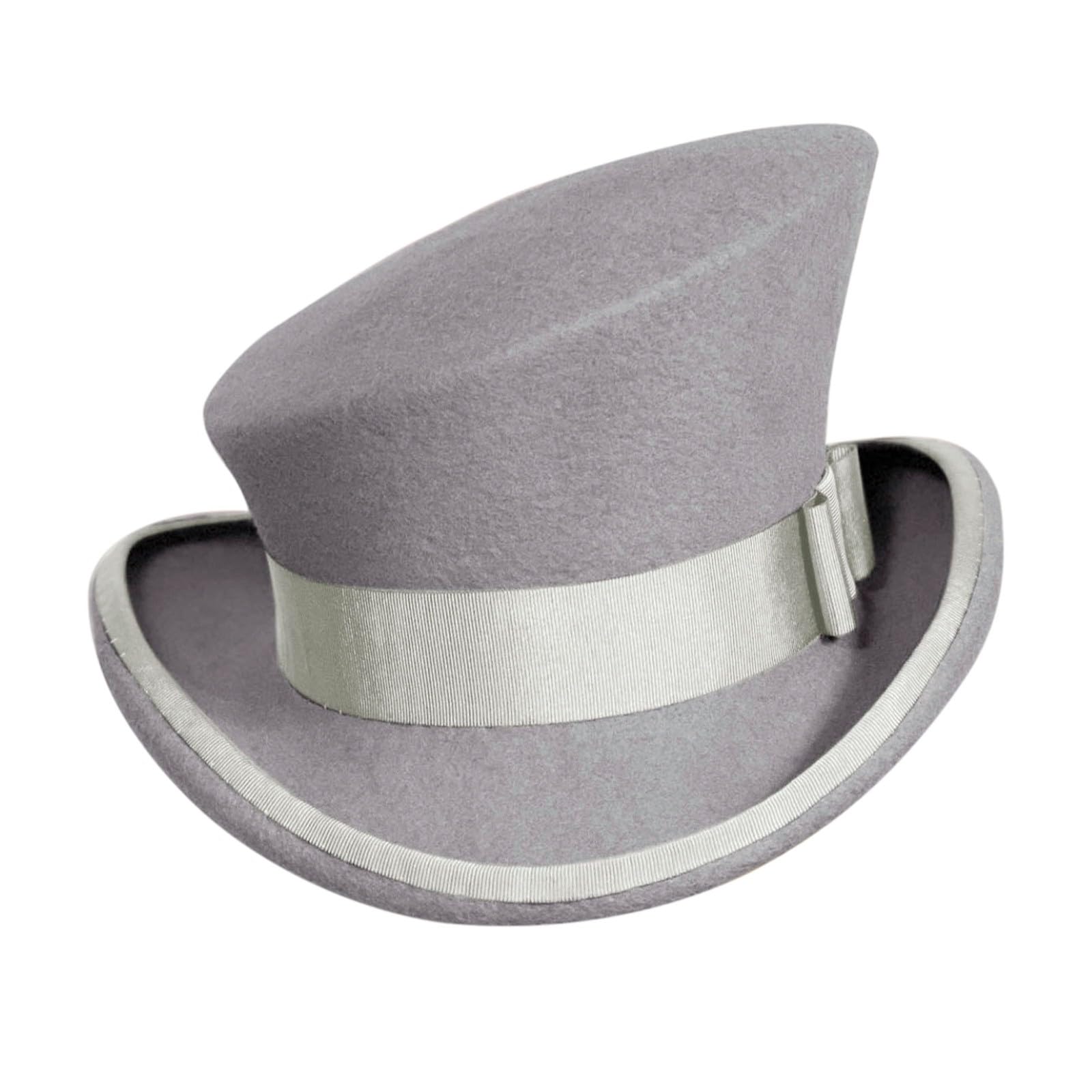 Sombrero de cilindro asimétrico de lana para hombre y mujer, sombrero de vapor punk, sombrero de copa de moda, sombrero decorativo, gorro de invierno para hombres, gris, Talla única