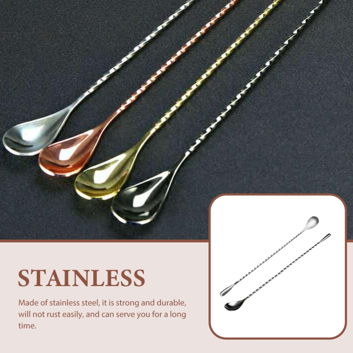 Stainless Steel Bar Spoon Spiral Mixing Stick 30cm Long Handle Cocktail Stirring Spoon for Home Bar Pub Supplies