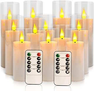 12-Pack White Acrylic Flameless LED Candle Set with Timer Remote Control—Ideal for Home Decor, Valentine's Day, Weddings, and Holiday Celebrations.
