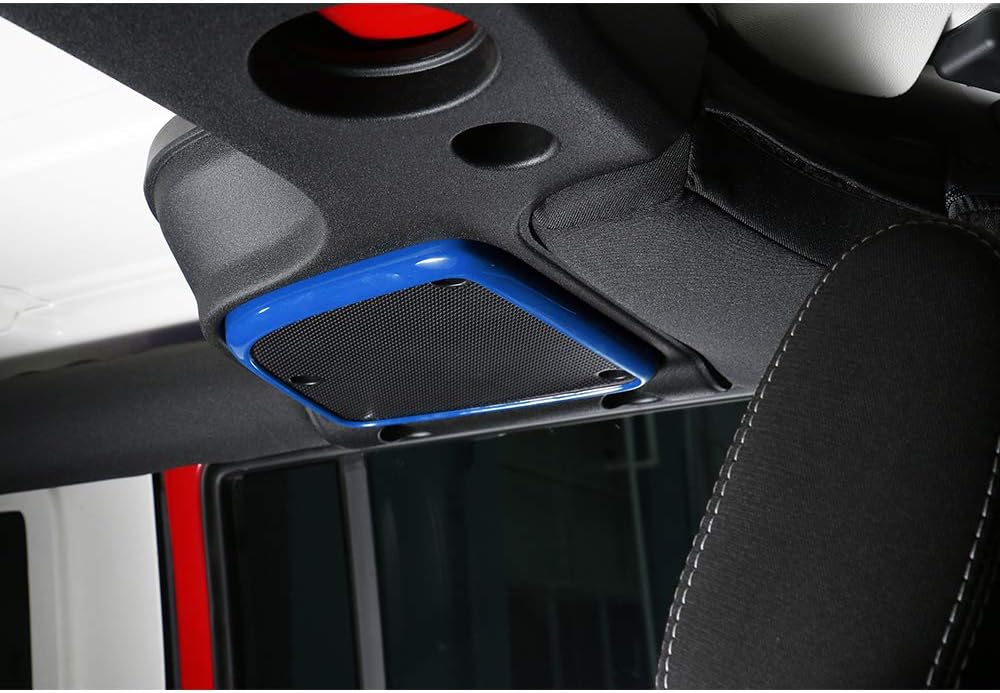 Car Roof Speaker Cover Frame Trim Interior Decoration Accessories for Jeep Wrangler JK JKU 2015-2018 (Blue)