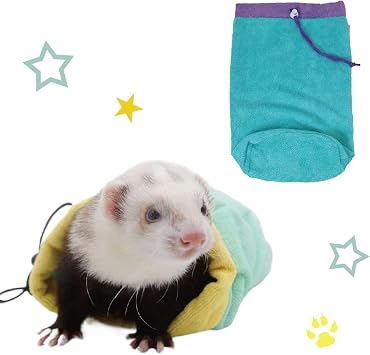 MANON ROSA Ferret Bath Towel Bag - Fast Drying Absorbent Bathrobe with Adjustable Drawstring Microfiber Towel for Small Animals Sugar Gliders Rats Hamster Blue