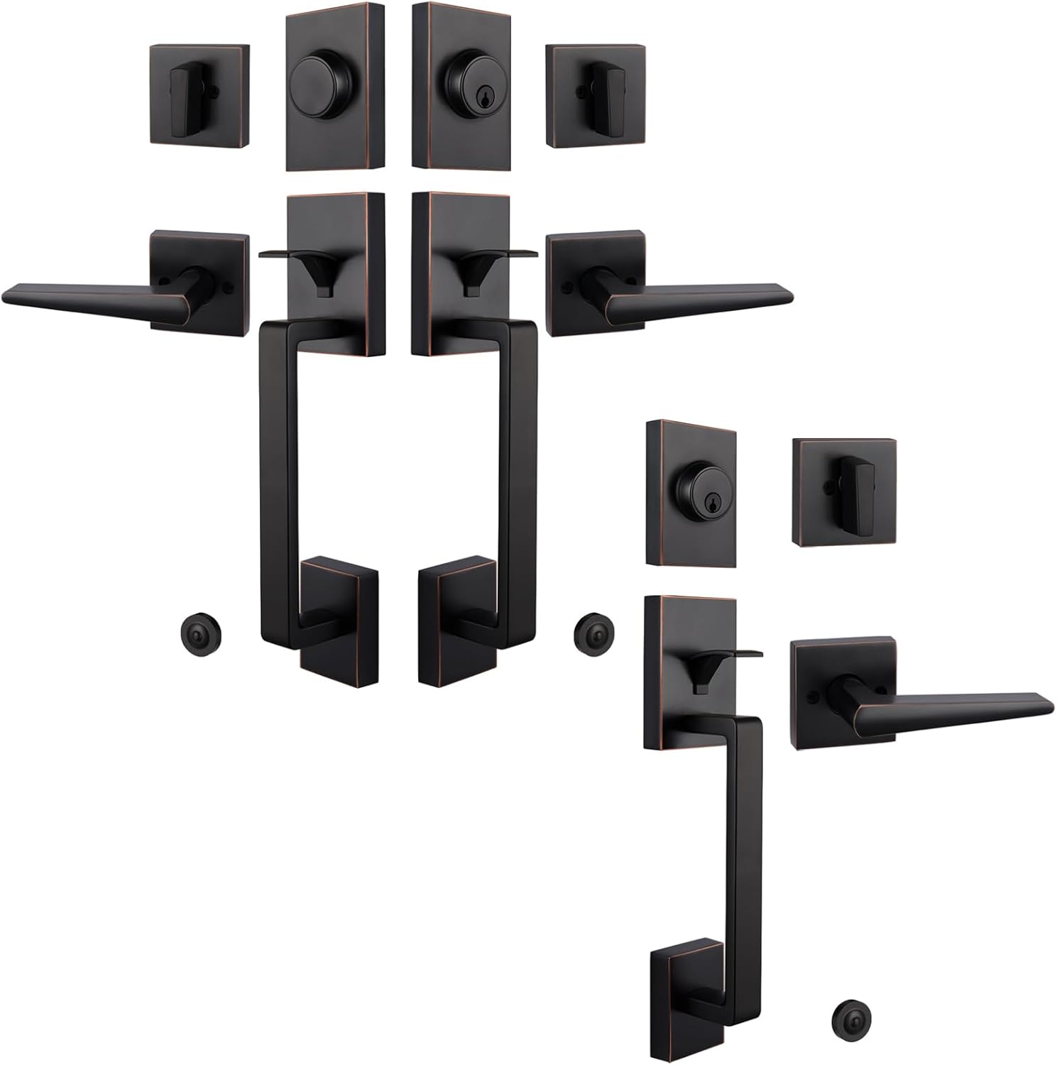 Oil Rubbed Bronze Double Front Door & Back French Door Handle Sets, Different Keys