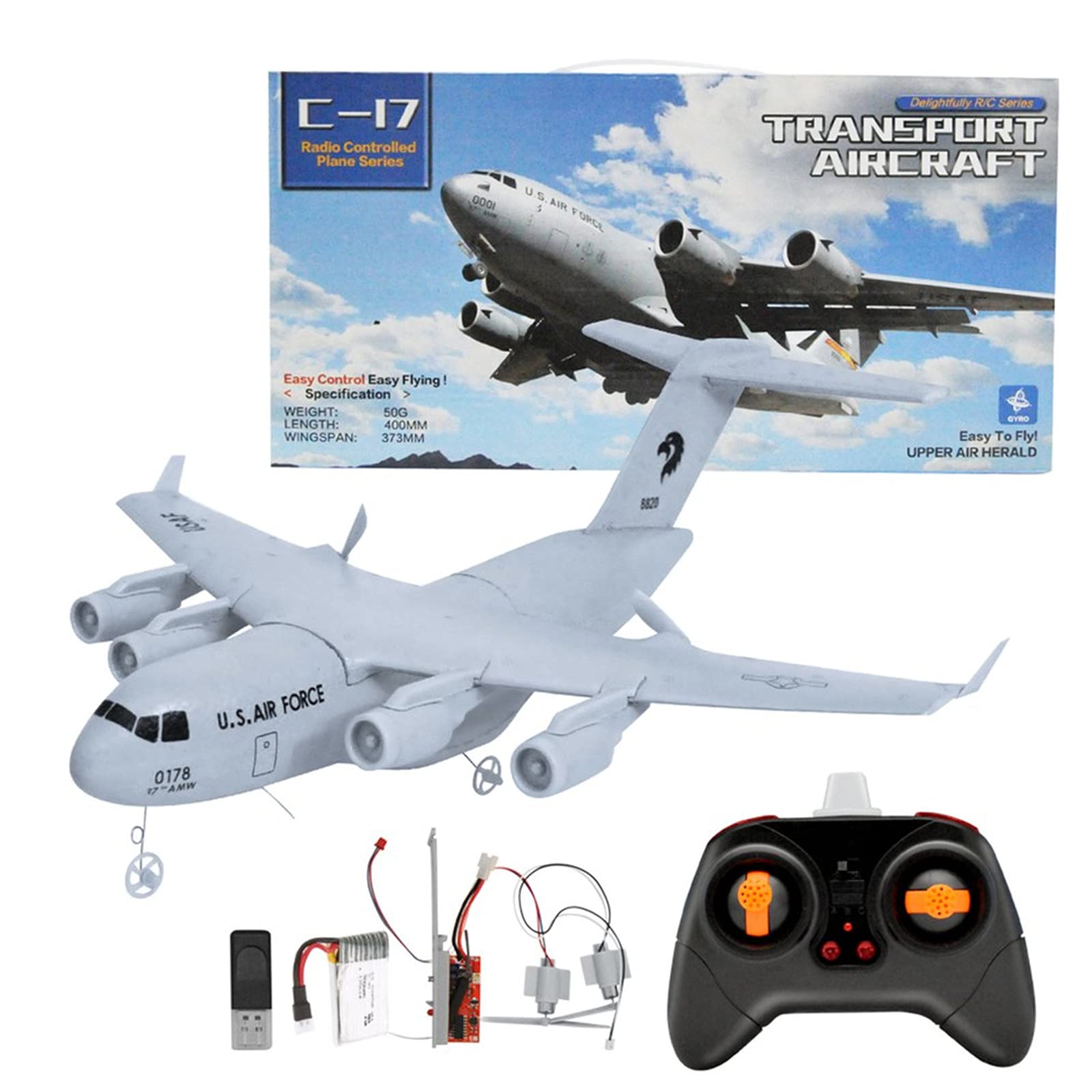 SXPCRC Drone DIY Aircraft Transport Aircraft 373mm Wing span EPP RC Drone Airplane 2.4GHz 2CH 3-Axis Aircraft for Children Toy