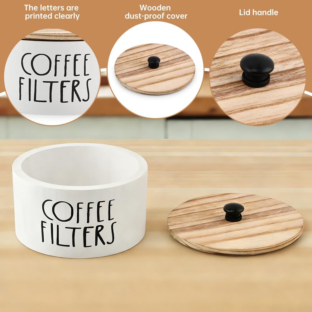 Wooden Coffee Filter Holder With Lid, Coffee Filter Storage Container