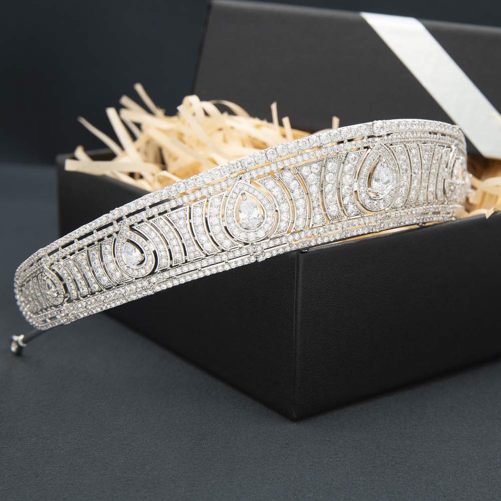 Classic Cubic Zirconia Royal Tiara for Wedding,Crystal Princess Tiaras Crown for Bride,Prom Hair Jewelry CH10366
