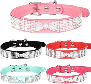 Small Dog Collar Diamond Bling Girl Puppy Cat Collars Rhinestone Cute Bowtie Female Boy Little Pet Kitten Collar Animals Rose Red S