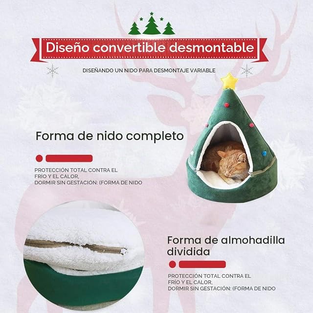 Foto 3 de 8 de FuYouTa Árbol de Navidad Casa para Gatos, Cama Suave Tipo Tipi, Cueva Cálida para el Invierno