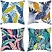 Lieson Fundas de almohada 4 unidades, 18 x 18 cm, funda de almohada para exteriores, 45 x 45 cm, hojas de plátano, color azul, negro, verde, poliéster