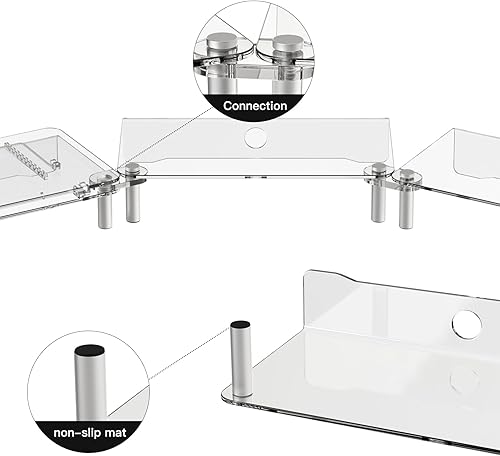 Miniatura 7 de Soporte doble de acrílico transparente para escritorio, soporte ajustable para laptop, soporte ergonómico para computadora de escritorio adecuado
