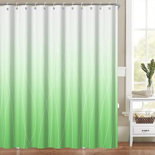 Gradient Green Striped Shower Curtain for Bathroom Modern Abstract Minimalist Ba