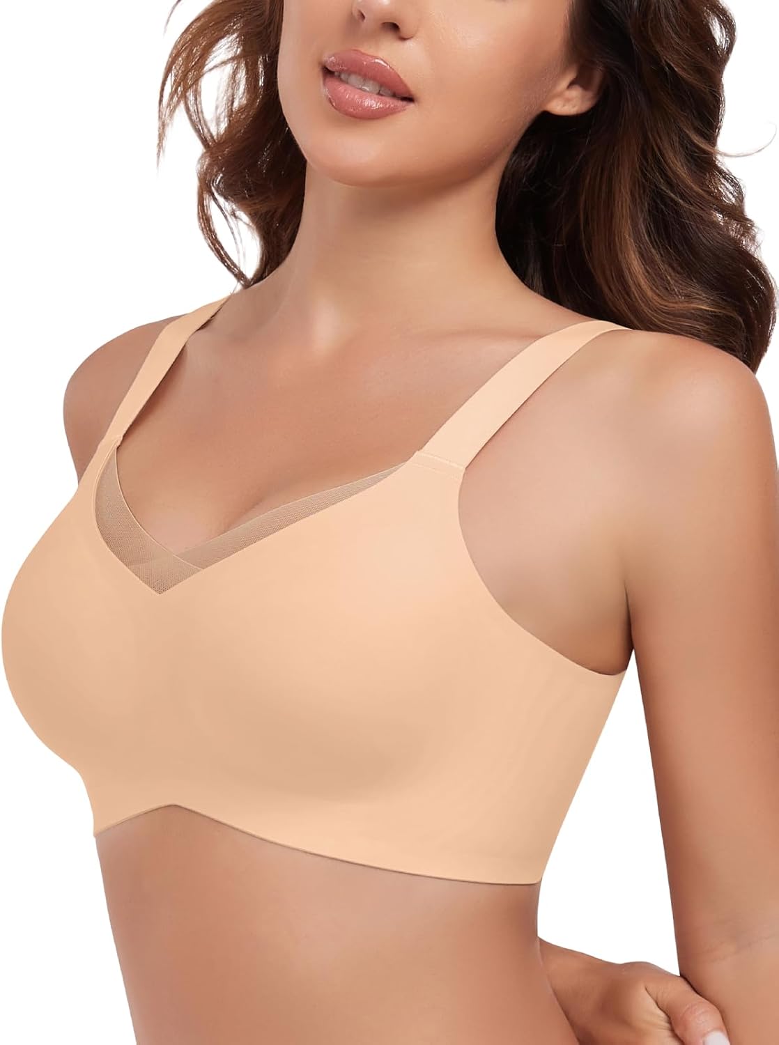 Mesh Crossover Comfortable Seamless Wireless Bra with Support Lift Padded Back Fat Smoothing Bra No Underwire Black