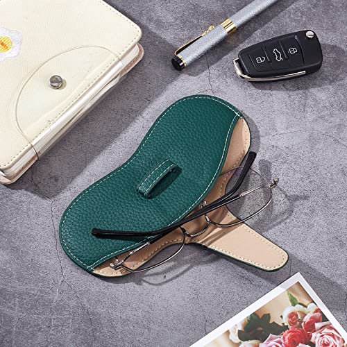 Image of CREATCABIN Leather Glasses Case Portable Sunglasses Pouch Soft Slim Squeeze Eyeglasses Holder Cover Bag with Suede Fiber Cleaning Cloth for Women Men Dark Green