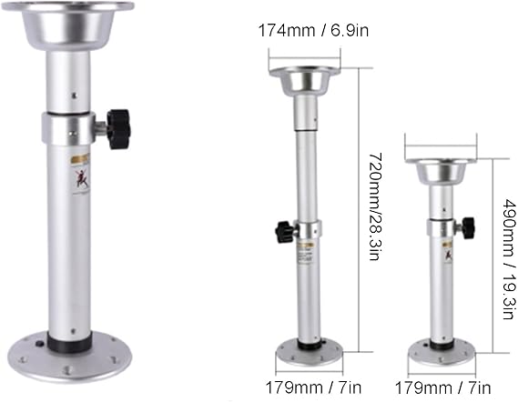 Tbest Removable Table Leg Campervan,Campervan Table Leg Kit,19.3‑28.3in Table Pedestal Kit Adjustable Silver Pillar with Mount Base Parts Universal for Caravan Motorhome Yacht, (Tbestw54dqnohtp)
