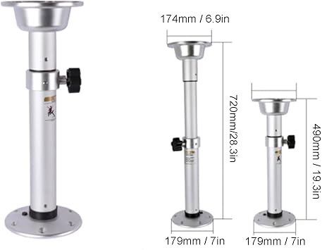 Tbest Removable Table Leg Campervan,Campervan Table Leg Kit,19.3‑28.3in Table Pedestal Kit Adjustable Silver Pillar with Mount Base Parts Universal for Caravan Motorhome Yacht, (Tbestw54dqnohtp)