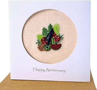 Camellia Bees 4th Wedding Anniversary Card, Fruit and Flower Anniversary, Linen Anniversary Card For Her Him, Handmade Card for Happy Couple, Wife, Husband (04th new)
