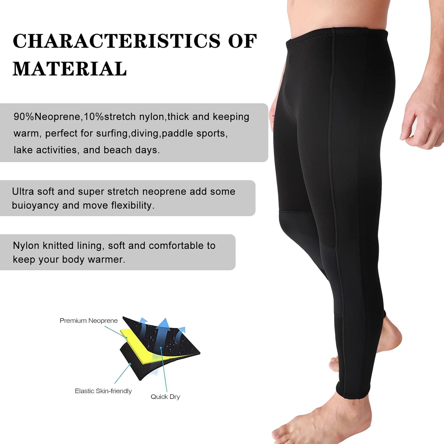 Wetsuit Pants Men Womens Wet Suits Swim Tights 3mm Neoprene Swimming Leggings 2mm Long Diving Surfing Kayak Pant Keep Warm for Workout Scuba Snorkeling Canoeing Water Sports