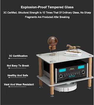 Audio Rack Media Stand Tempered Glass AV Component Rack Audio Tower CD Record Player Dvd Stand Stereo Stands 1/2/3/4 Tier(4 Tier)